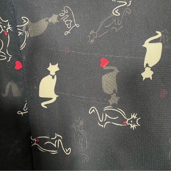 Sheer Kitty Cat Print Button Top All Over Print Blue Shirt Lightweight Sz L - Picture 2 of 9